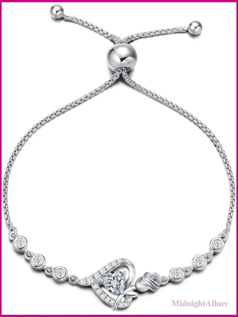 Sterling Silver Tennis Bracelet Rose Heart Gemstone Gift for Women